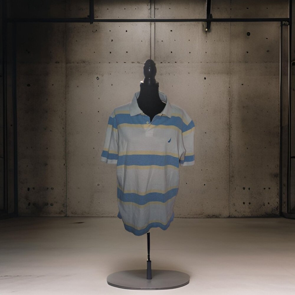 Polo Nautica Vintage Sky Blue and Yellow Striped Men's Casual Size XL